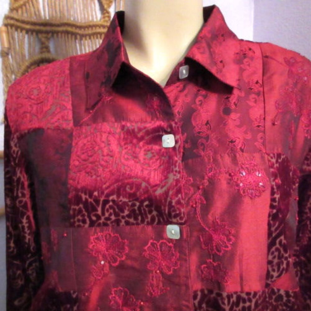 Coldwater Creek Patchwork Damask Button Up Shirt … - image 2